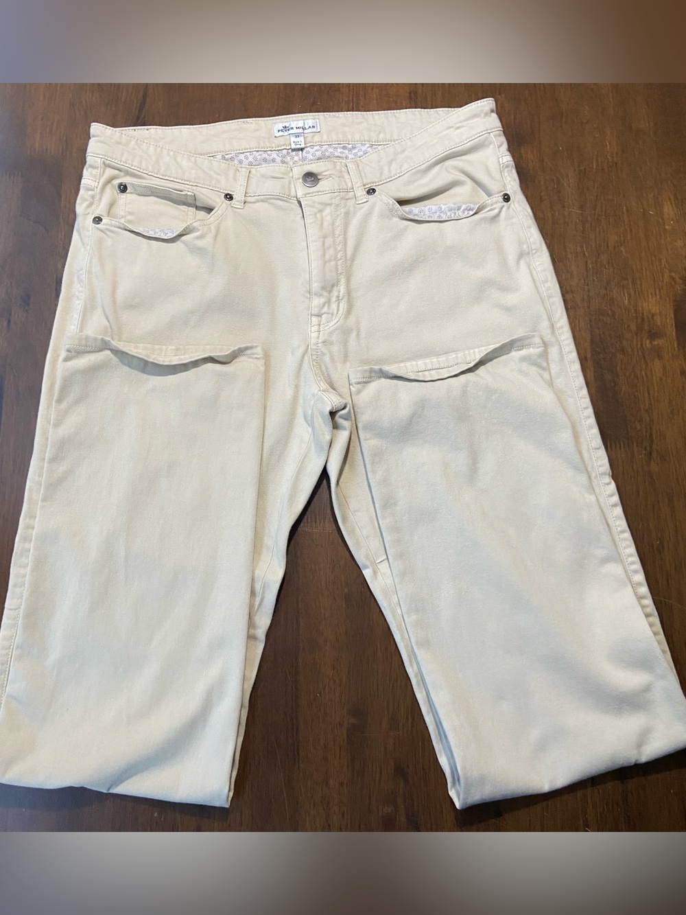 Peter Millar 5 Pocket Stretch Pants Mens Size 33x32 Cream Soft Cotton Chino
